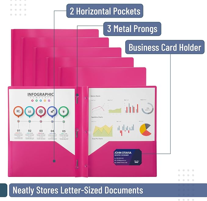 Mr. Pen- Plastic Folders with Pockets and Prongs, 5 Pack, Letter Size | Pocket - Image 3