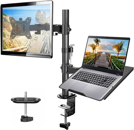 HUANUO Adjustable Monitor Stand, Single Arm Desk Mount for 32 inch Screen and 17 inch Laptop, Heavy Duty Ergonomic Bracket Holds 22lbs-DeskLoop Office