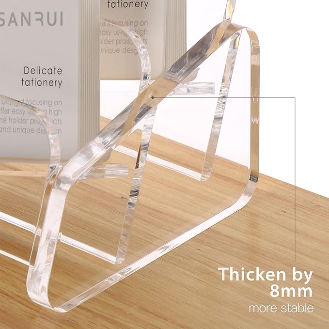 SANRUI Business Card Holder for Desk, Slant Clear Acrylic Desktop Cards Organizer, 2 Tier 4 Slots, Holds 240 Cards-DeskLoop Office