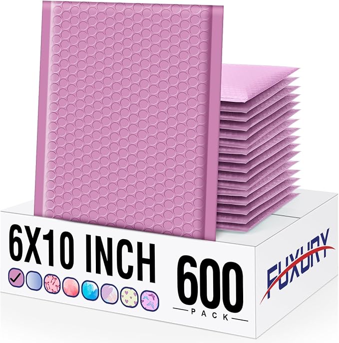 Fuxury Bubble Mailers 6x10" Pinkish Purple Padded Envelopes 600 Pack Usable by Fuxury