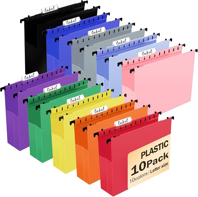 Navona 10 Pack Plastic Hanging File Folders, Letter Size | Heavy Duty 2" by Welcometobuy%EF%BC%81
