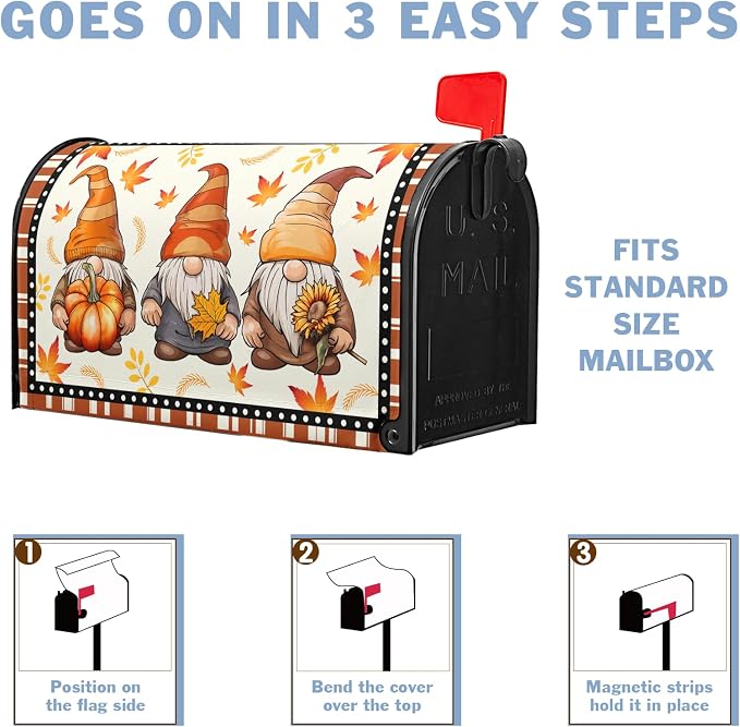 Fall Gnomes Mailbox Covers Magnetic Autumn Maple Leaves Mailbox Cover Standard - Image 6