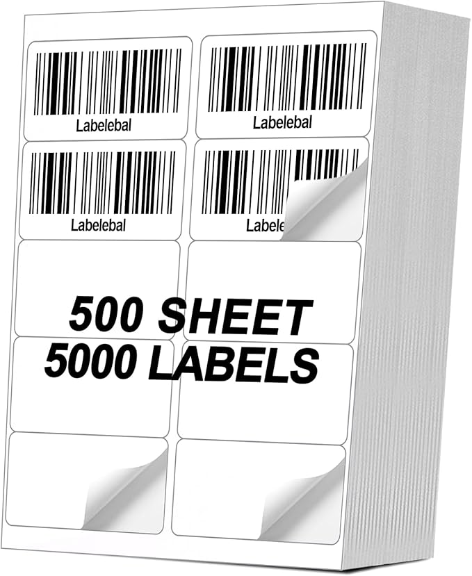 10-UP 2''x4'' Shipping Labels for Laser & Inkjet Printers, 8.5"×11" White 500 by Labelebal