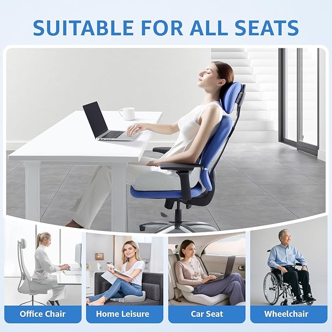 Extra Large Office Chair Cushion, 19" x 17" Ergonomic Memory Foam Seat Cushion for Tailbone, Back, Sciatica & Hip Pain Relief, Booster Pad for Sitting & Driving, Removable Washable Cover, Grey-DeskLoop Office