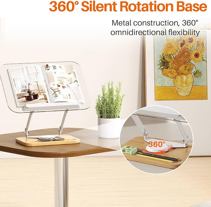 BYMECOST Acrylic Book Stand for Reading, 360°Rotating Book Holder - Image 5
