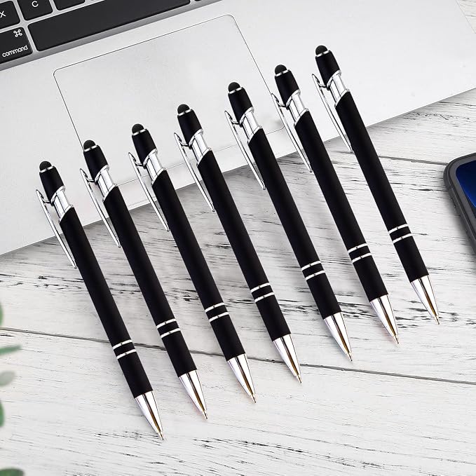 PASISIBICK 8 Pack Black Ballpoint Pens 2-in-1 Stylus Retractable Metal Stylus - Image 3