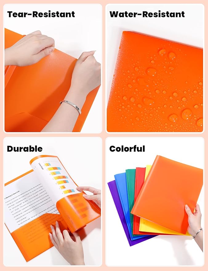 SUNEE 2 Pocket Folders with Prongs Plastic Folders with Pockets and Prongs Fit - Image 3