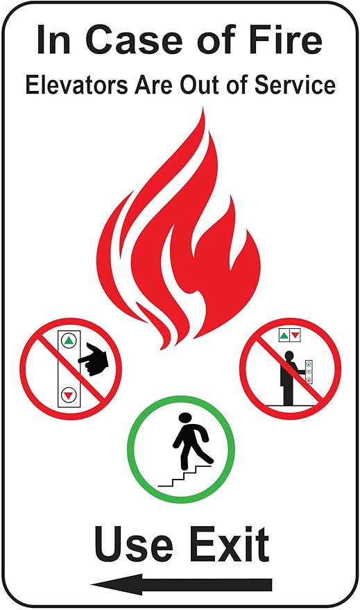 in Case of Fire Do Not Use Elevators Use Stairway Sign for Public Safety, Meet Fire Safety Codes, 8 inches x 5 inches 0.06” Heavy Duty Commercial Plastic, Indoor/Outdoor (No Mounting Holes)-DeskLoop Office