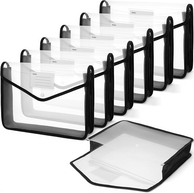 7 PCS Plastic Expanding File Folder Black Transparent Envelopes by Unknown