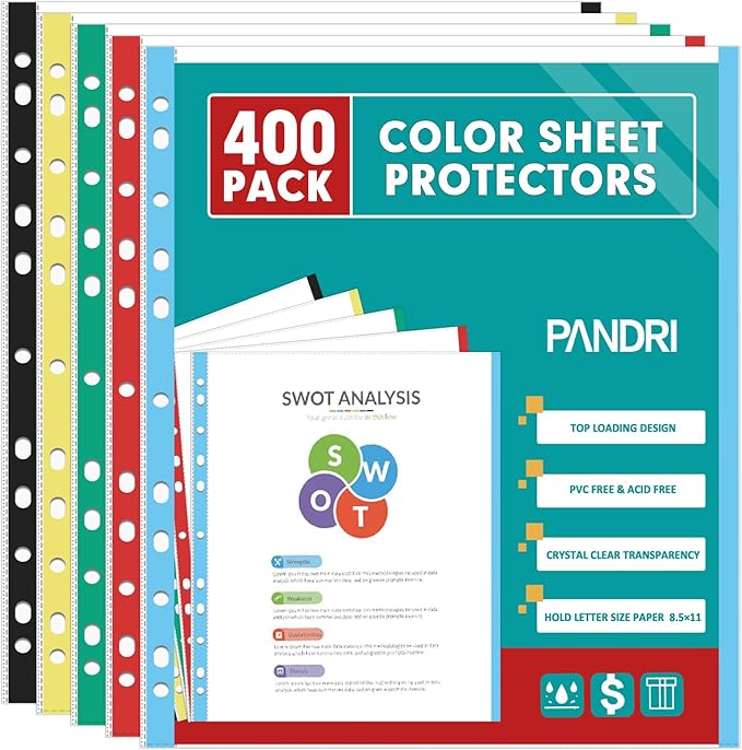 Sheet Protectors, PANDRI 400 Pack Color Heavy Duty Plastic Page Protectors by PANDRI