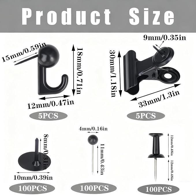 310 Pcs Black Push Pins Set, 5-Style Decorative Thumb Tacks - Image 2