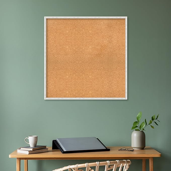 Amanti Art Natural Cork Board for Wall, 33x33 Vision Board with White Frame, Large Corkboard Office Decor for Home Organization, Modern Corkboard Pinboard to Display Items for Home Organization in-DeskLoop Office