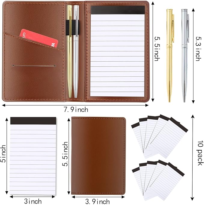 13 Pack Mini Pocket Notepad Set, Included Leather Pocket Notepad Holder - Image 3