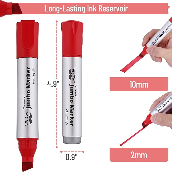 Mr. Pen- Jumbo Permanent Markers, 4 Pack, Chisel Tip, Wide Tip, Large | Thick - Image 4