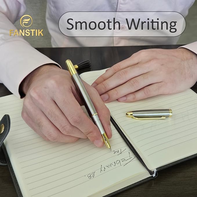 Customized RollerBall pen with name (MADE IN USA), stainless steel, Silver and gold, luxury engraved pen personalized for men and for women. (RollerBall Silver-Gold).-DeskLoop Office