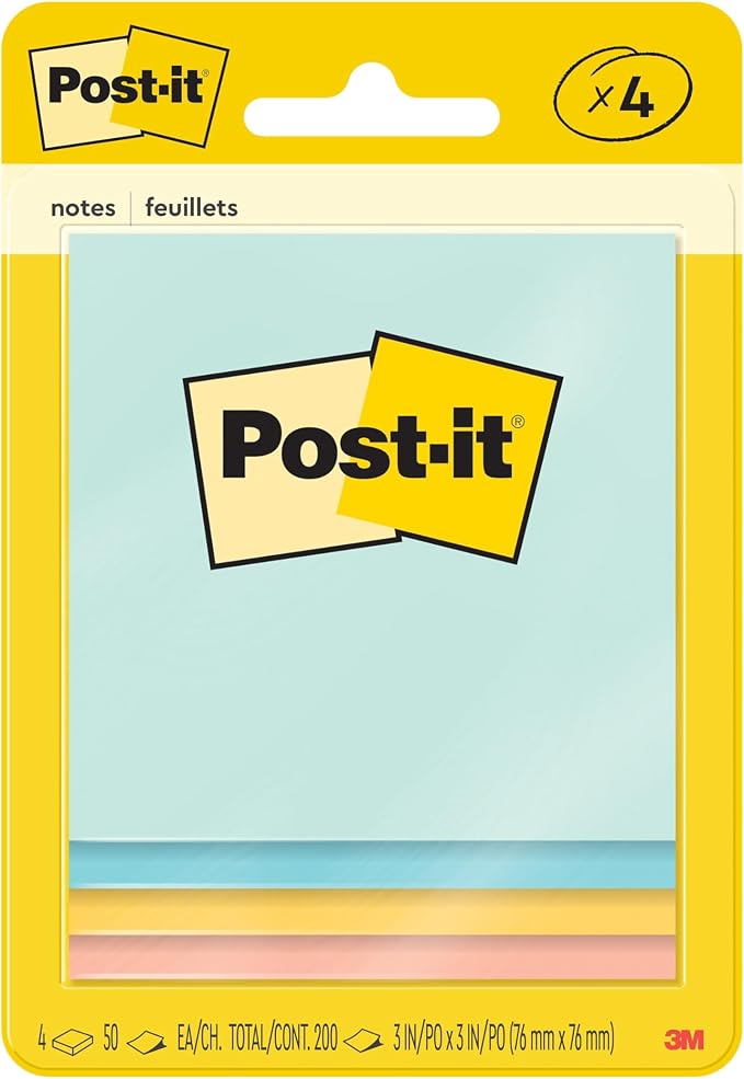 Post-it Notes, 3 x 3 in, Beachside Café Collection, 4 Pads | School Supplies by Unknown