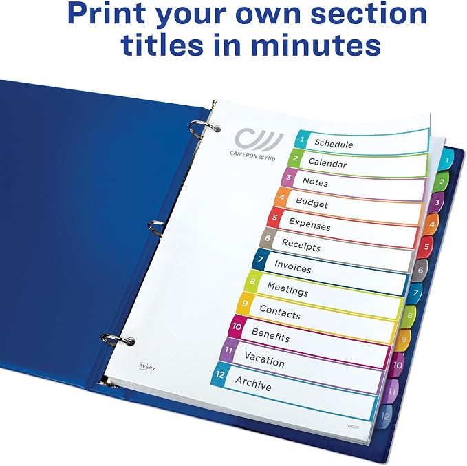 Avery Dividers for 3 Ring Binders, 12 Tabs per Set, Customizable Table of - Image 2