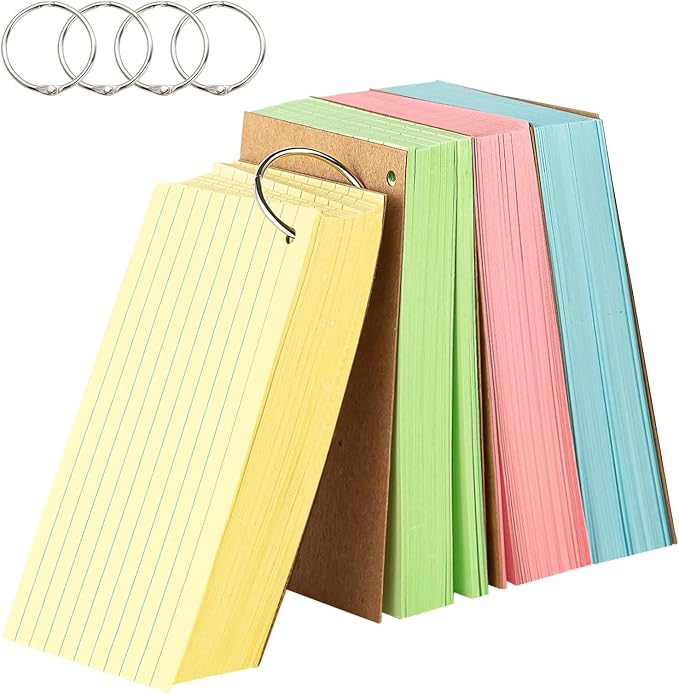 Colored 3x5 Index Cards with Rings, Goefun Ruled Flashcards 200Pcs, 4 Color by Goefun