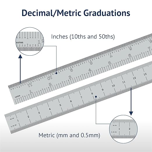 PEC Tools 12"/300mm Rigid Metal Ruler, High-Quality Machinist Ruler, Satin - Image 6