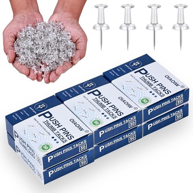 300pcs Clear Push pins for Bulletin Board Thumb Tacks for Walls pushpins Wall by OIAOIW