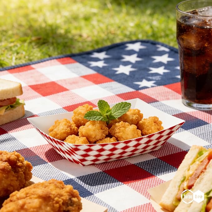 Turbo Bee Red White Checkered Paper Food Trays 2lb, 150 Pack - Image 5
