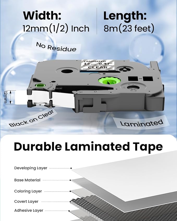 Replacement for Brother Label Maker Tape Clear TZ 12mm 0.47 Inch Ptouch Label - Image 4
