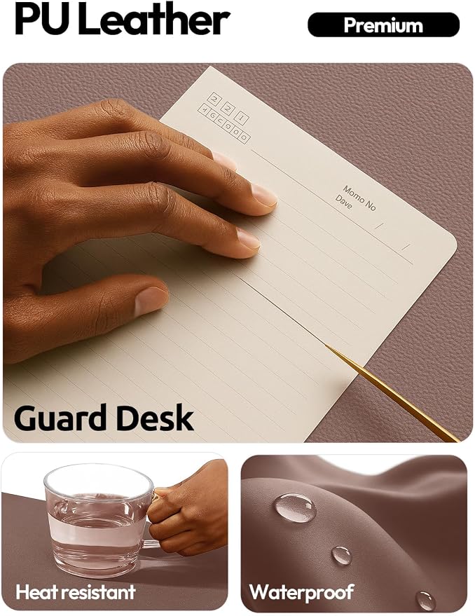YSAGi Leather Desk Protector, Office Mat, Large Mouse Mat, Non-Slip PU Leather - Image 3