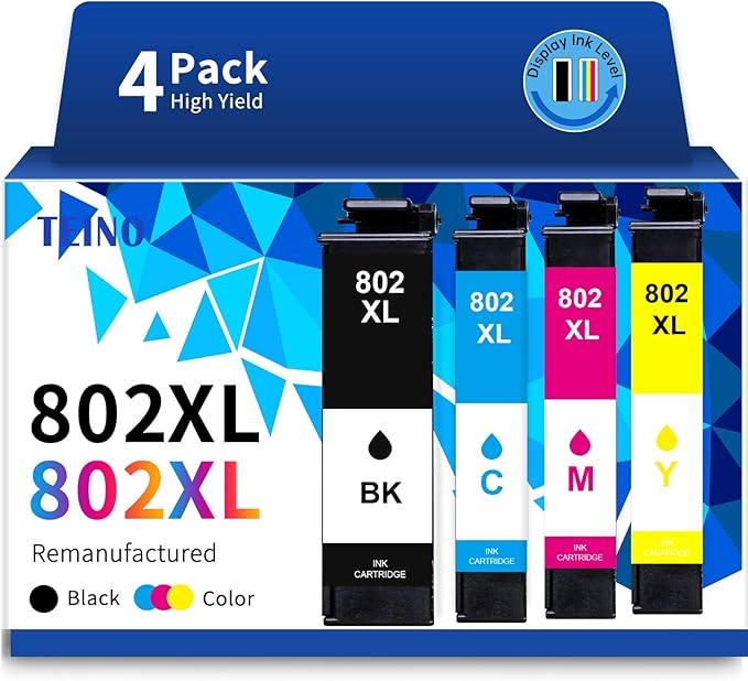 TEINO 802XL Ink Cartridges Combo Pack for Epson Printer Remanufactured Replacement for Epson 802 802XL Ink Cartridges for Epson Workforce Pro WF-4730 WF-4720 WF-4734 WF-4740 EC-4020 EC-4030 (4-Pack)-DeskLoop Office