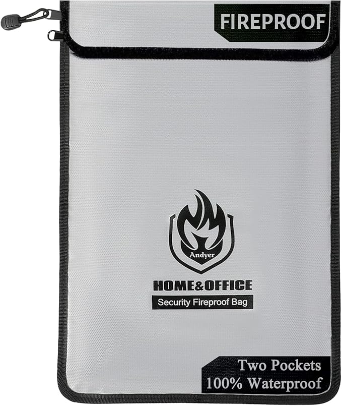 Upgraded Two Pockets Fireproof Document Bag, andyer 15”x 11”Waterproof by Andyer