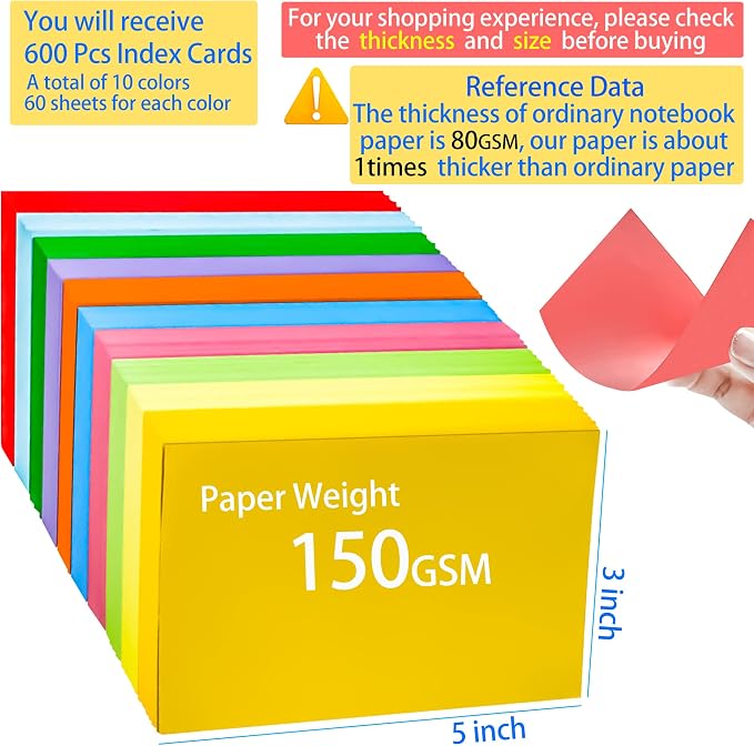 600Pcs Blank Colored Index Cards 3x5 Inch Flash Cards, Blank Note Card - Image 2