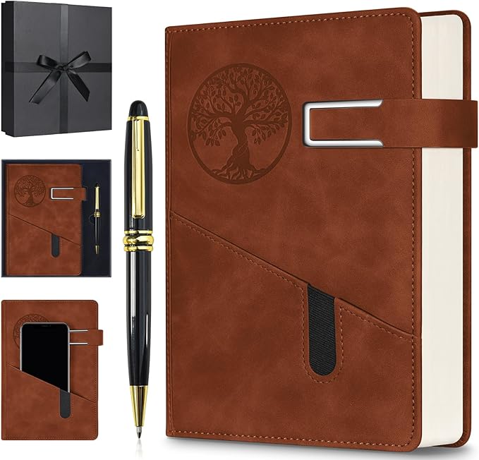 Lined Notebook Journal for Men Women, 365 Pages Numbered College Ruled Notebook, Hardcover Leather Journal with Pen & Gift Box, Thick Daily Diary, Professional Notebooks for Work, School, Business, A5-DeskLoop Office