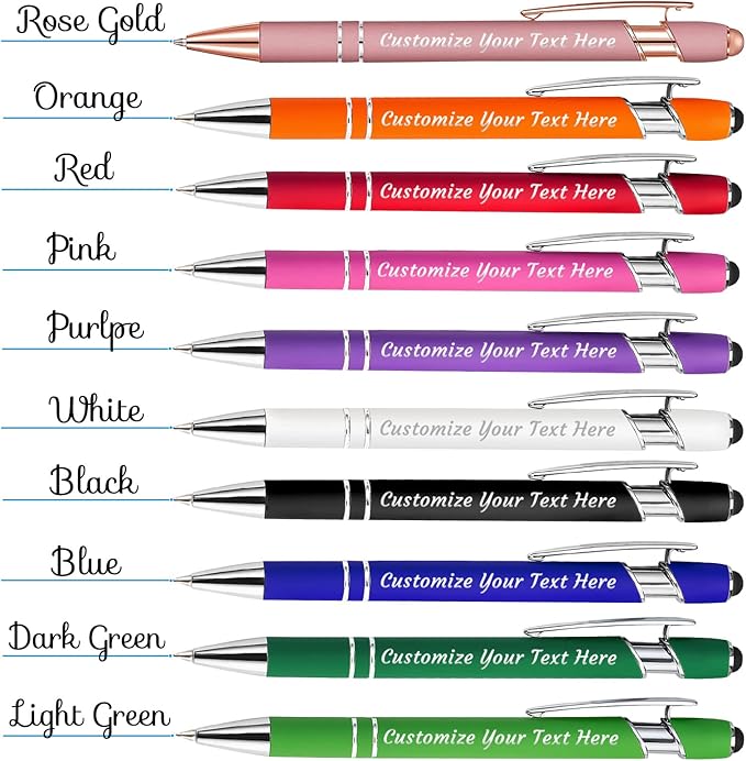 Personalized Pens Bulk 500 with Name Custom Engraving Ballpoint Pens with Stylus Tip Customized Smooth Writing Pens Personalized Gifts for Anniversary Birthday or Graduation(Blue,Black Ink)
