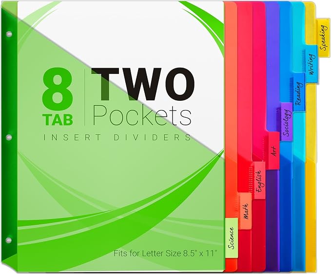 8-Tab Dividers for 3-Ring Binders, Insertable 8 Tabs Binder Divider for by JehXinzOfficeSchoolSupplies