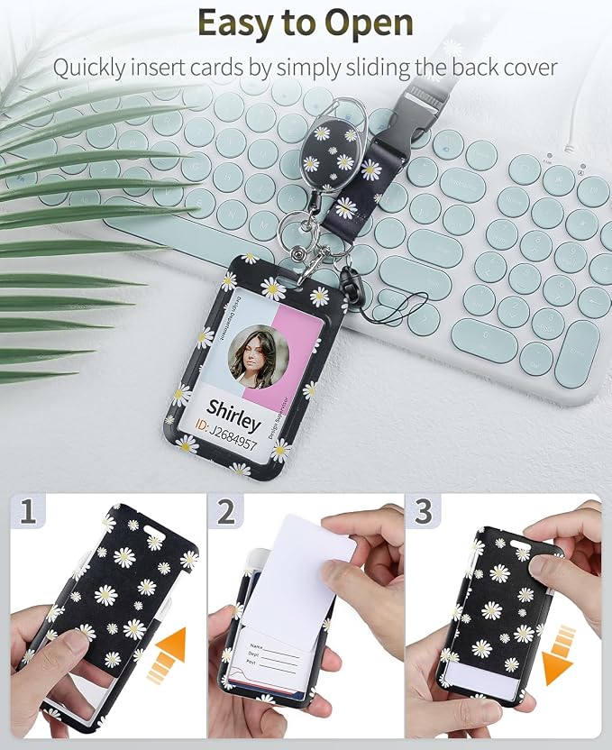 Uniclife Floral Sliding Badge Holder White Flower Plastic Case - Image 7