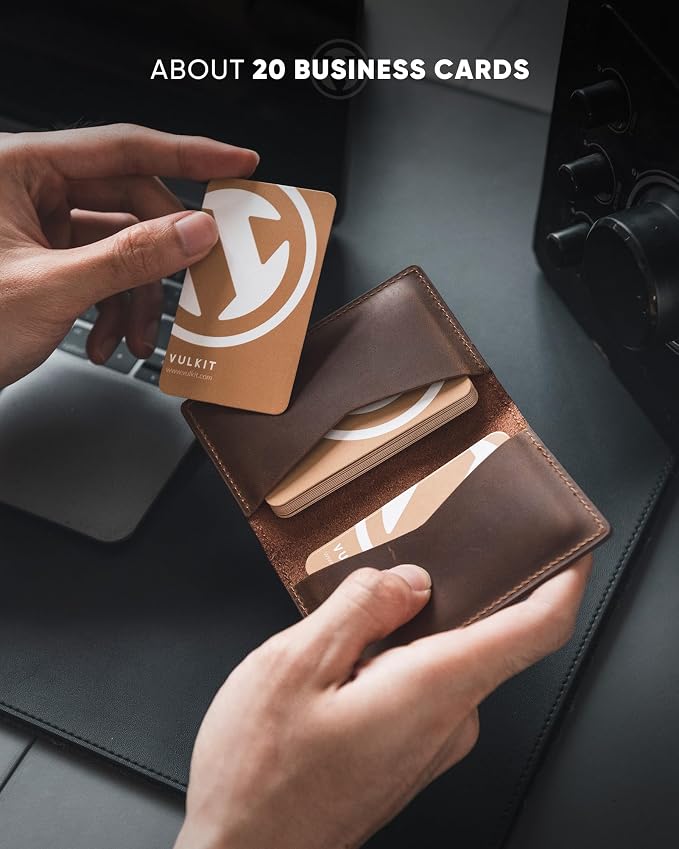VULKIT Genuine Leather Business Card Holder 2 Sided Slim Business Name Card - Image 4