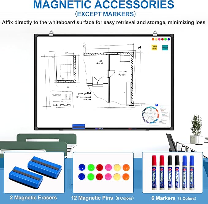 H-Qprobd White Board Dry Erase 4' X 3', Magnetic Dry Erase Board for Wall 48" X 36" Aluminum Frame, Hanging Whiteboard for Home, School, Office, Kitchen-DeskLoop Office