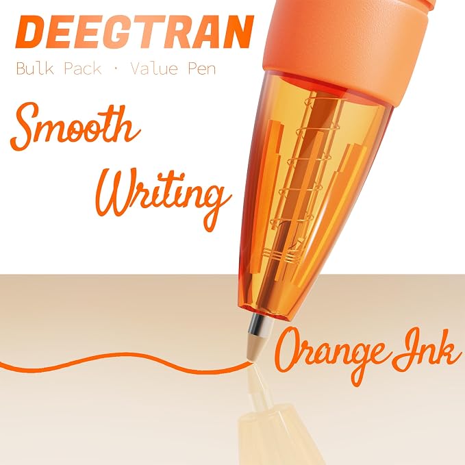 deegtran Pens Bulk, 30 Pack No Bleed Orange Ink Click Pens - Image 3