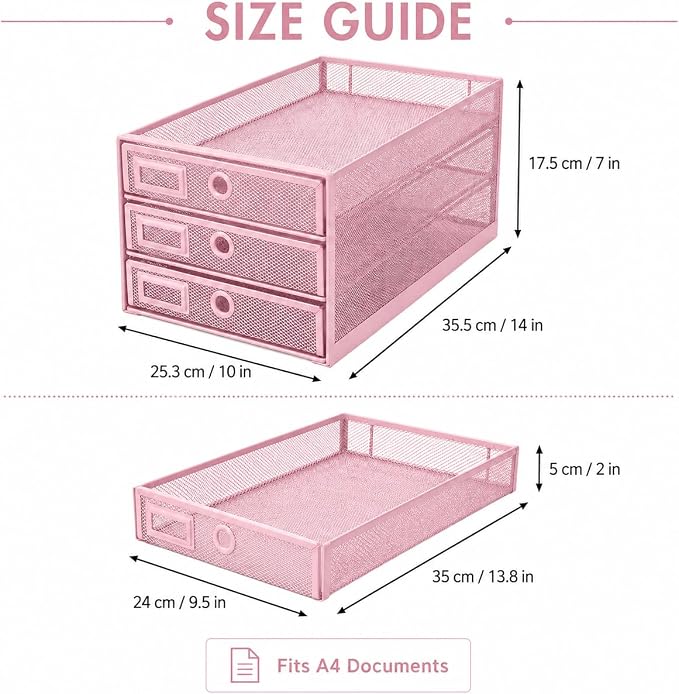 EXERZ Paper Sorter 3 Drawer Wire Mesh A4 / Desk Multifunctional Desk - Image 2