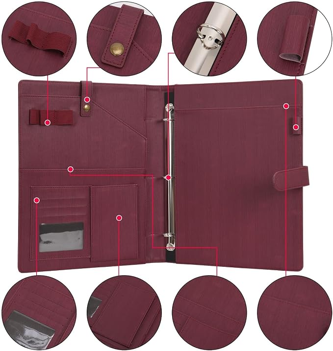Wonderpool A4 PU Leather Portfolio Holder Ring File Document Case - Image 3