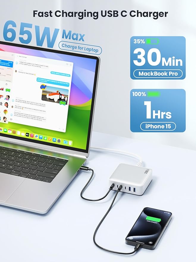 USB C Charger Block 200W[2025 Upgraded] GaN III 6 Port Fast Charging Station Hub,PD 65W USB C Laptop Charger Compatible with MacBook Pro/Air,iPad,iPhone 16/15,Galaxy S23/S24 Steam Deck Dell XPS etc-DeskLoop Office