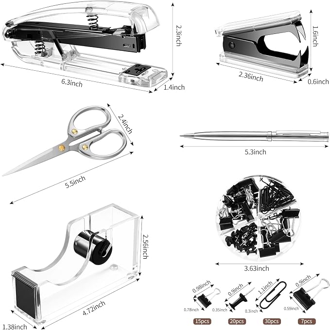 Outus Office Supplies Set Desk Accessory Kit, Acrylic Stapler Set Staple Remover - Image 2