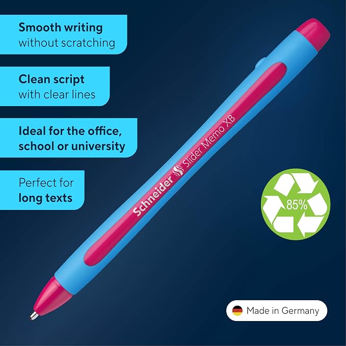 Schneider Slider Memo XB Ballpoint Pen, 1.4 mm, Light Blue Barrel, Box of 10 - Image 2