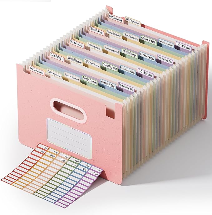 ThinkTex 26-Pocket Accordion File Organizer, Upright Open Top, Monthly Tabs by ThinkTex