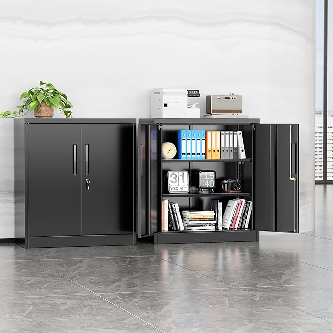 INTERGREAT 36" Metal Cabinets with Lock,Lockable Metal Cabinet Storage with Doors and Shelves for Garage,Black Locking Garage Storage Cabinets-DeskLoop Office