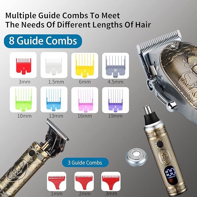 Lanumi Hair Clippers for Men Cordless Hair Trimmer Beard Trimmer/Nose Trimmer Professional T-Blade Trimmer USB Rechargeable Hair Cutting Grooming Kit Barber Clippers Set LED Display-DeskLoop Office