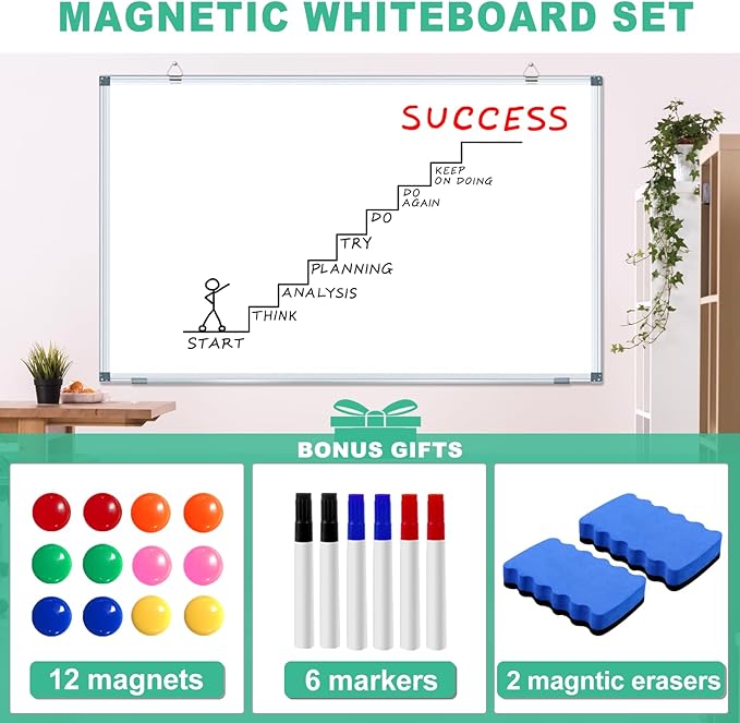 H-Qprobd White Board Dry Erase Boards for Wall 5' x 3' Magnetic Whiteboard - 60"x36" Aluminum Presentation Large Whiteboard with Long Pen Tray, 6 Markers, 2 Erasers &12 Magnets-DeskLoop Office