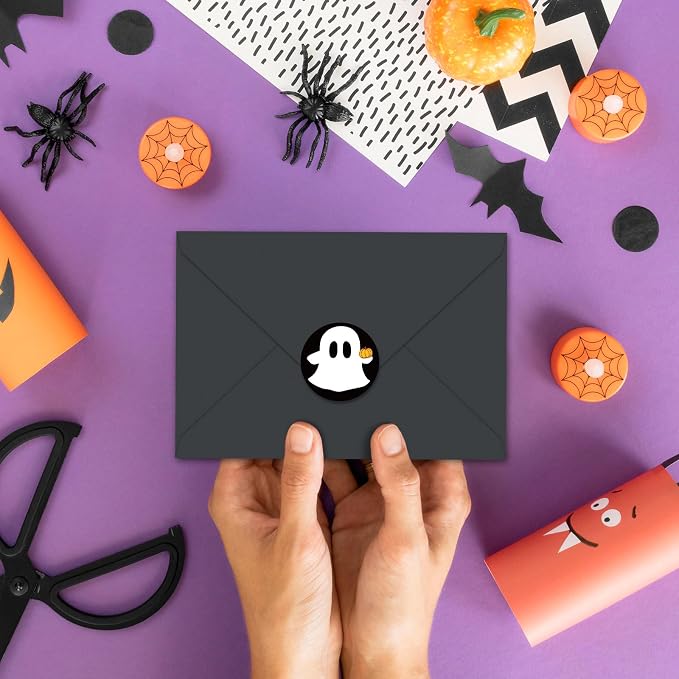 Whaline 50 Pcs Halloween Ghost Invitation Envelopes Black White Greeting Card - Image 6