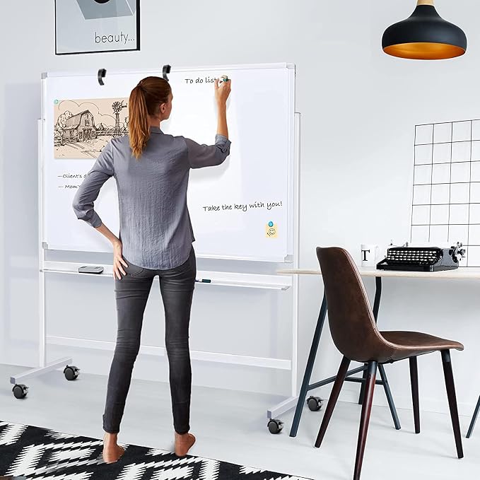 Large Rolling White Board, 48x36 in Double-Sided Mobile Whiteboard, maxtek - Image 9