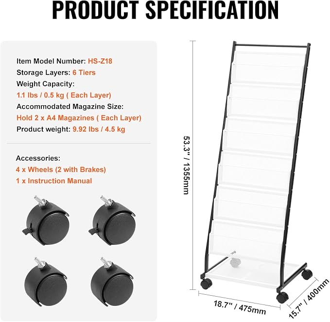 VEVOR Brochure Display Rack, 6-Tier Magazine Literature Display Stand, Floor - Image 7