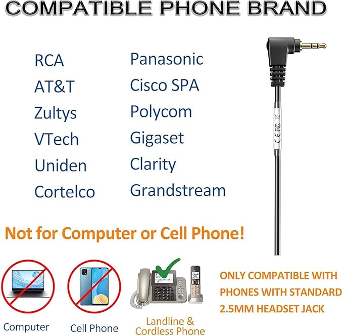 Wantek Phone Headset with Microphone Noise Cancelling,Telephone Headset 2.5mm Jack Compatible with Panasonic AT&T Uniden Cisco Linksys Grandstream Vtech Polycom Cordless Office Phones-DeskLoop Office